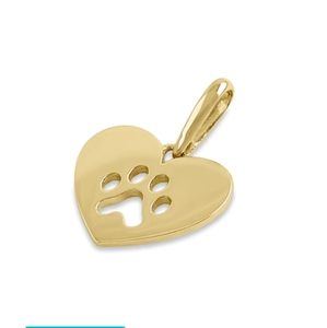 14 KT real gold paw print heart charm .